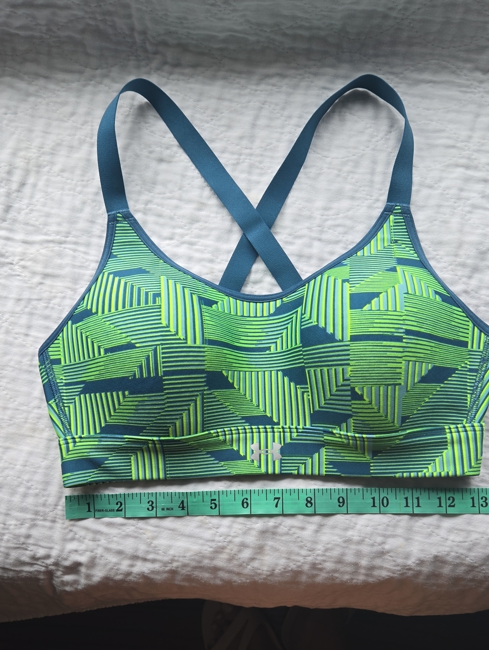 Under Armour Bright Green/Blue Crossback Sports Bra, sM